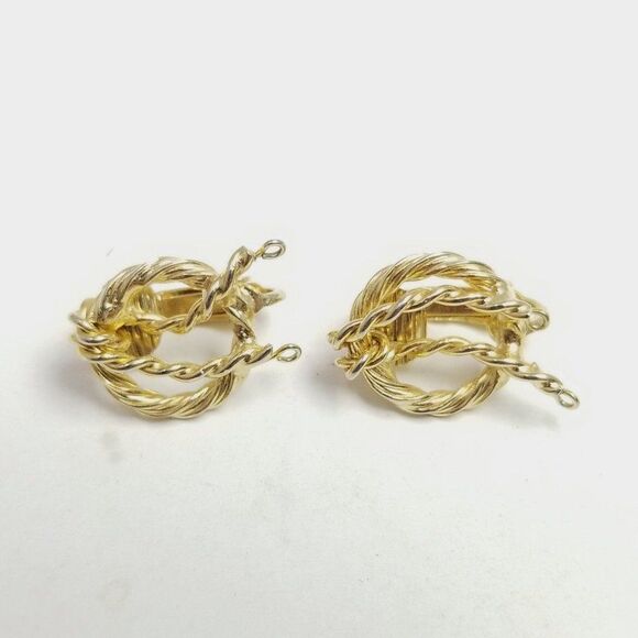 Vintage Gold Tone Rope Twist Knot Shape Clip on Earrings, Minimal Classic Style - Picture 5 of 6